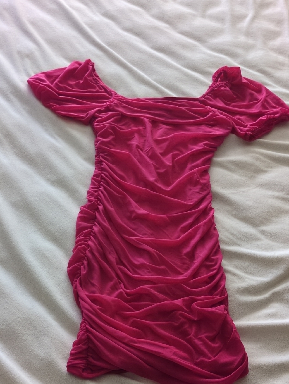 One-Shoulder Fuchsia Ruched Mini Dress
